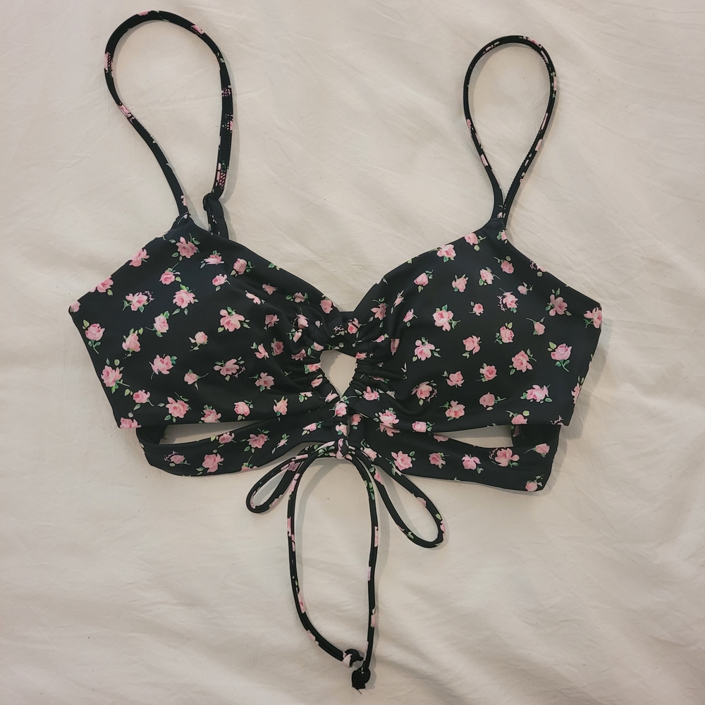 NWT VS Pink Floral Black Bikini Top